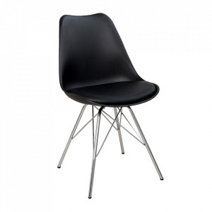 Scaun dining negru din piele si metal Scandinavia Retro The Home Collection