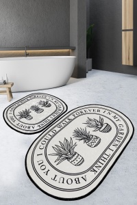 Set 2 covorase de baie crem/negre din fibre sintetice Walk The Home Collection