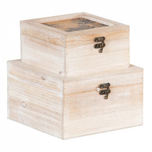 Set 2 cutii cu capac maro din MDF si ratan PalmeraThe Home Collection