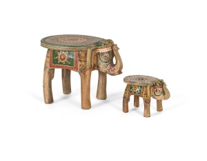 Set 2 decoratiuni multicolore din lemn Elephant Giner y Colomer