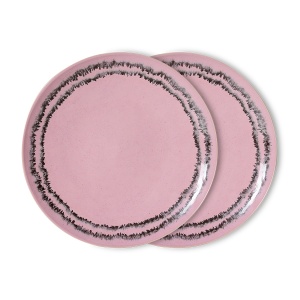 Set 2 farfurii intinse roz din ceramica 28 cm 70s Bubble HKliving