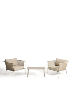 Set 2 fotolii si masa de cafea exterior ecru din metal Zivia Kave Home
