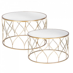 Set 2 mese de cafea aurii din metal Elenor Bizzotto