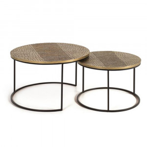 Set 2 mese de cafea aurii din metal Lecce Giner y Colomer