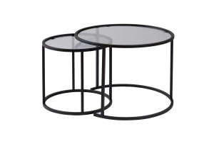 Set 2 mese de cafea negre/gri din sticla Aurum Art Nordure