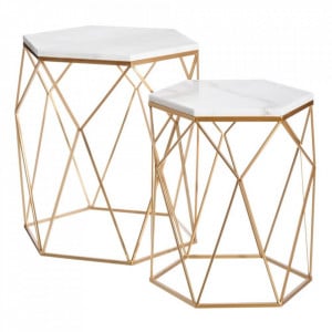 Set 2 mese laterale aurii/albe din marmura Katos The Home Collection