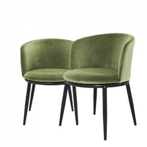 Set 2 scaune dining verzi/negre din textil si otel Filmore Fleg Eichholtz