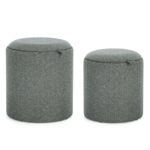 Set 2 taburete rotunde gri inchis din textil Sasha Storage Bizzotto