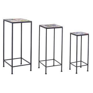 Set 3 mese laterale exterior multicolore din metal Paloma Square Bizzotto