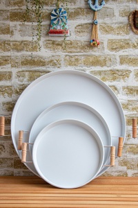 Set 3 tavi rotunde albe din metal M0198 The Home Collection