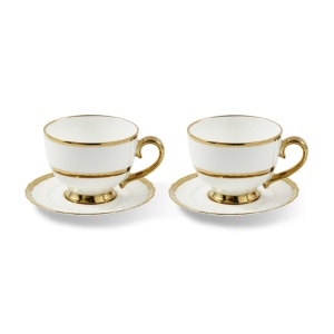 Set 4 cani cu farfurii albe/aurii din ceramica 500 ml Finds Pols Potten