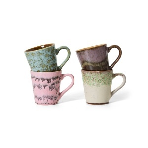 Set 4 cesti multicolore din ceramica 100 ml 70s Brutalism HKliving