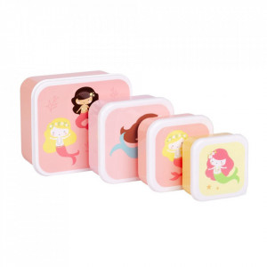 Set 4 cutii pentru pranz multicolore din polietilena Mermaids A Little Lovely Company