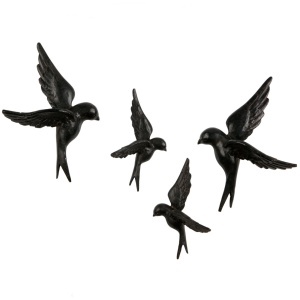 Set 4 decoratiuni negre din fibre naturale Birds Woood