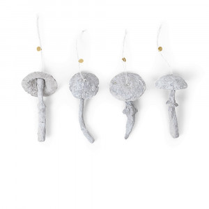 Set 4 decoratiuni suspendabile alb antic din hartie Mushroom Ferm Living
