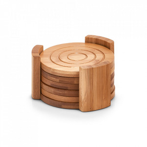 Set 6 coastere si suport maro din lemn de bambus Clutch Zeller