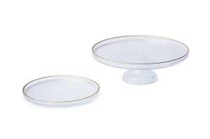 Set 6 farfurii si platou pentru desert transparente/aurii din sticla Loren7ps The Home Collection