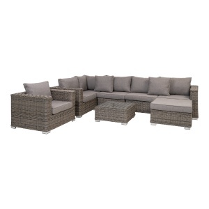 Set canapea modulara, fotoliu, taburet si masa cafea exterior din textil gri Calvi House Nordic