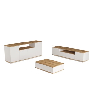 Set comoda TV, bufet inferior si masa de cafea maro/albe Blanca The Home Collection
