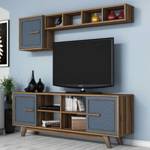 Set comoda TV, raft si dulap maro/albastru Ayla The Home Collection