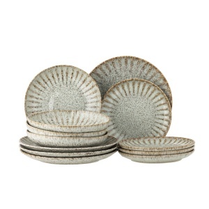 Set de masa 12 piese maro/albastre din ceramica Fleur Bloomingville