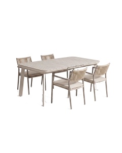 Set masa dining extensibila si 4 scaune exterior grej din metal Izola Kave Home