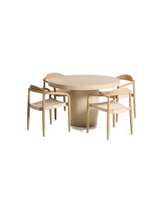 Set masa dining si 4 scaune exterior bej/ecru din ciment Aiguablava Kave Home