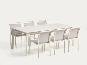 Set masa si 6 scaune exterior ecru din metal Brela Kave Home