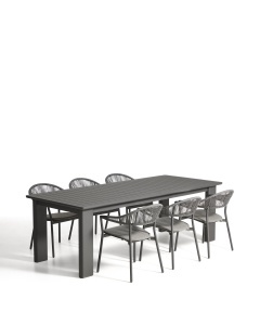 Set masa si 6 scaune exterior gri grafit din metal Livorno Alimia Kave Home