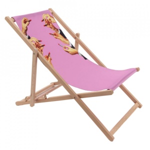 Sezlong pliabil multicolor din textil Lipstick Pink Toiletpaper Seletti