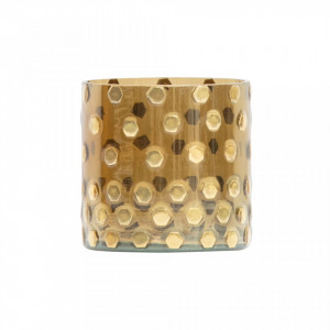 Suport lumanare maro alama din sticla 10 cm Shimmer Woood