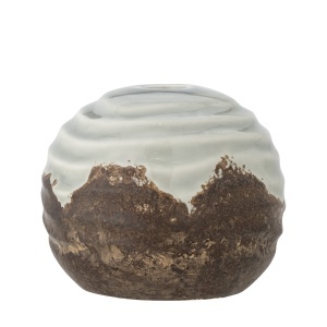 Suport lumanare verde/maro din ceramica 10 cm Paula Bloomingville
