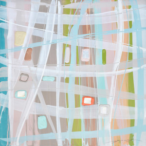 Tablou multicolor din canvas si lemn 100x100 cm Abstract Ter Halle