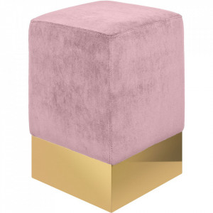 Taburet patrat roz/auriu din catifea si inox 30x30 cm Stella Versmissen