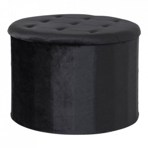 Taburet rotund negru din catifea si MDF 56 cm Turup House Nordic