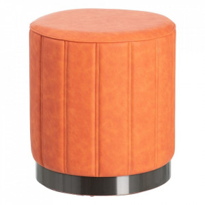 Taburet rotund portocaliu din piele ecologica si MDF 38 cm Mirano The Home Collection