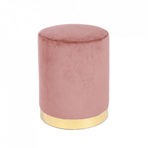 Taburet rotund roz/auriu din catifea 35 cm Lucilla Bizzotto