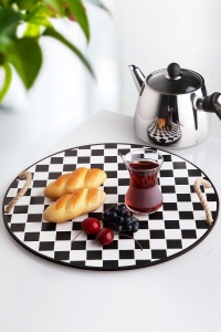 Tava rotunda neagra/alba din lemn 35 cm PLT0237 The Home Collection