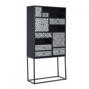 Bufet negru/alb din lemn 180 cm Janesh Bizzotto