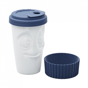 Cana termica albastra/alba din ceramica 400 ml Tasty Tassen