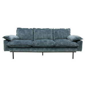 Canapea albastru petrol din catifea si lemn pentru 3 persoane Retro Sofa HK Living