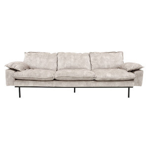 Canapea crem din catifea si lemn pentru 4 persoane Retro Sofa HK Living