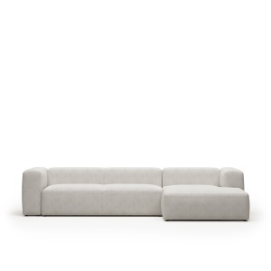 Canapea cu colt alba din textil pentru 4 persoane Blok Fleece FR Right Kave Home