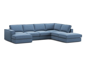 Canapea cu colt albastru inchis din textil pentru 5 persoane Pola Right Micadoni