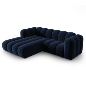 Canapea cu colt albastru royal din catifea pentru 3 persoane Lupine Left Micadoni