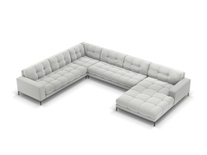 Canapea cu colt argintie/neagra din catifea pentru 7 persoane Mamaia U Left Micadoni