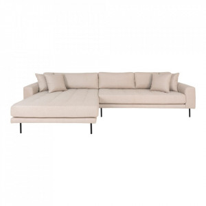Canapea cu colt bej din textil si otel 290 cm Lido Left House Nordic