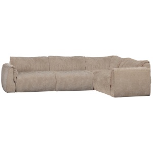 Canapea cu colt bej nisipiu din textil 301 cm Baggy 3D Chenille Right Woood