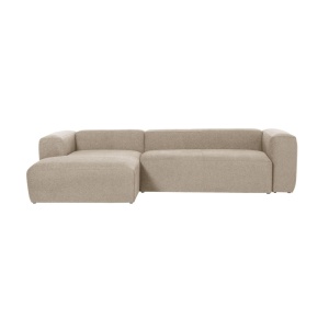 Canapea cu colt crem din textil pentru 3 persoane Blok Left S Kave Home