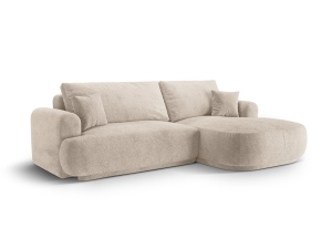 Canapea cu colt extensibila bej nisipiu din textil pentru 5 persoane Ella Right Micadoni